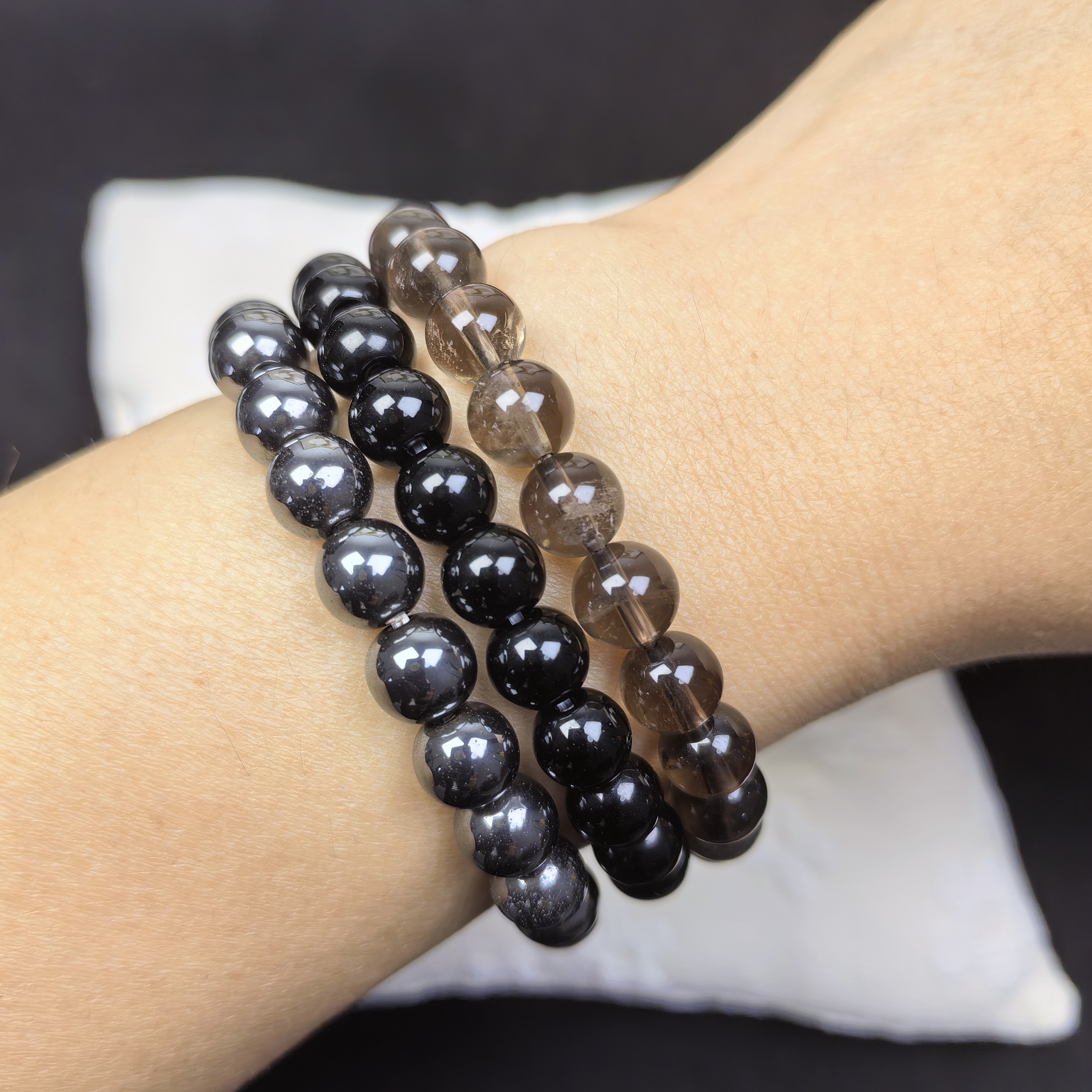 3pcs/set Healing Crystal Bracelets for Women 8mm Tiger Eye Hematite Black Obsidian Natural Stone Beaded Stretch Bracelet Triple Protection Handmade Gemstone Reiki Spiritual Jewelry Gifts