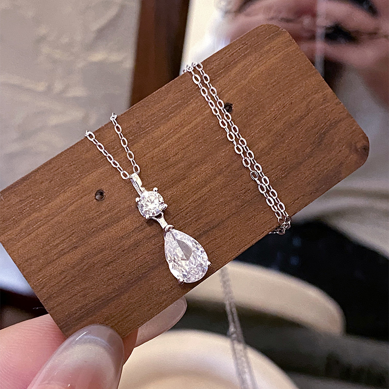 S925 Sterling Silver Pendant Necklace with Cubic Zirconia Waterdrop Style