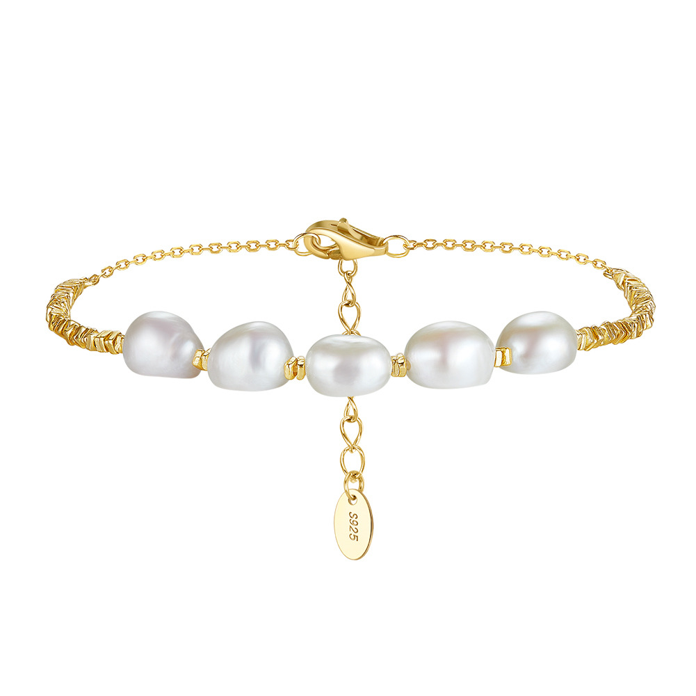S925 Sterling Silver Bracelet with Freshwater Pearl for Woment