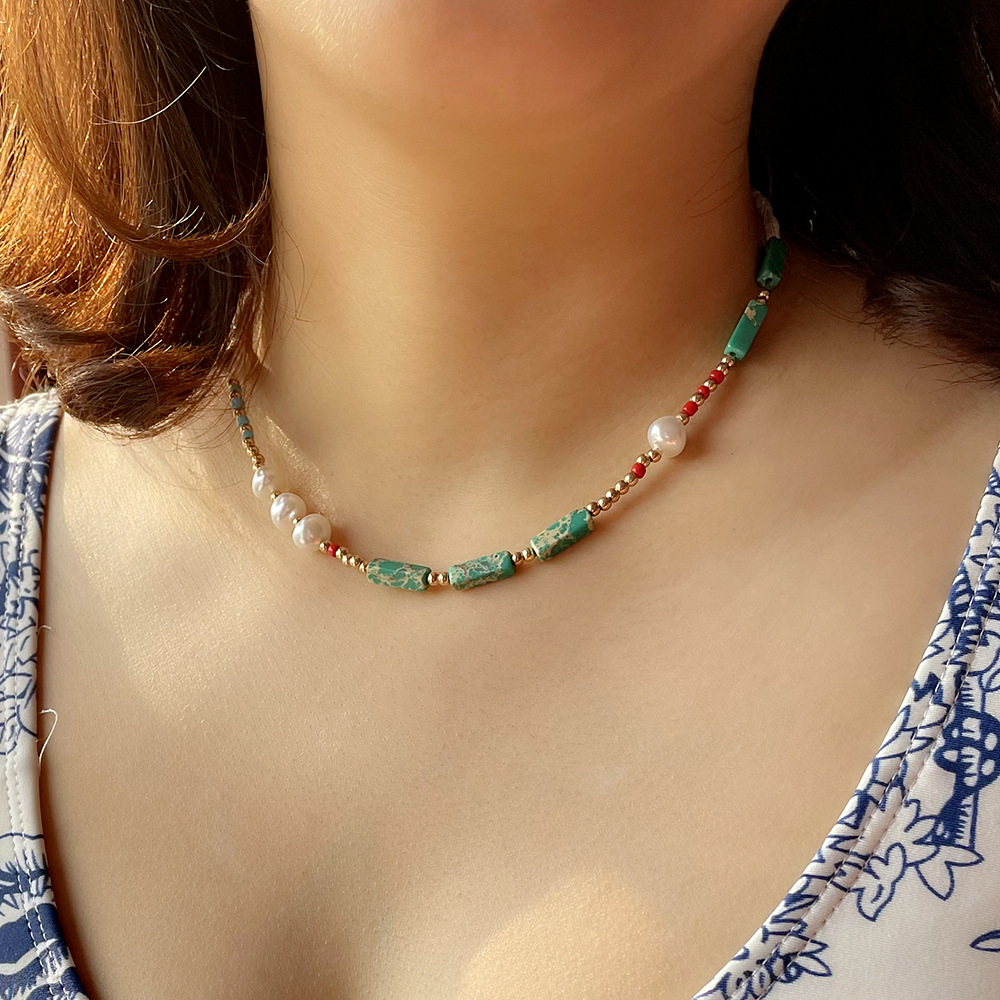 Bohemian-style Healing Crystal Necklace for Women Natural Stone Beaded Stretch Necklace Handmade Gemstone  Spiritual Jewelry Gifts