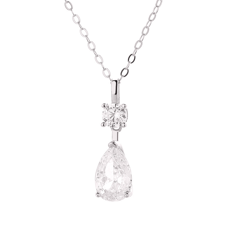S925 Sterling Silver Pendant Necklace with Cubic Zirconia Waterdrop Style
