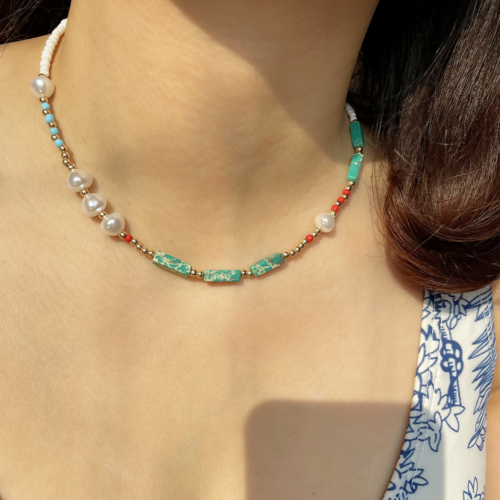 Bohemian-style Healing Crystal Necklace for Women Natural Stone Beaded Stretch Necklace Handmade Gemstone Spiritual Jewelry Gifts