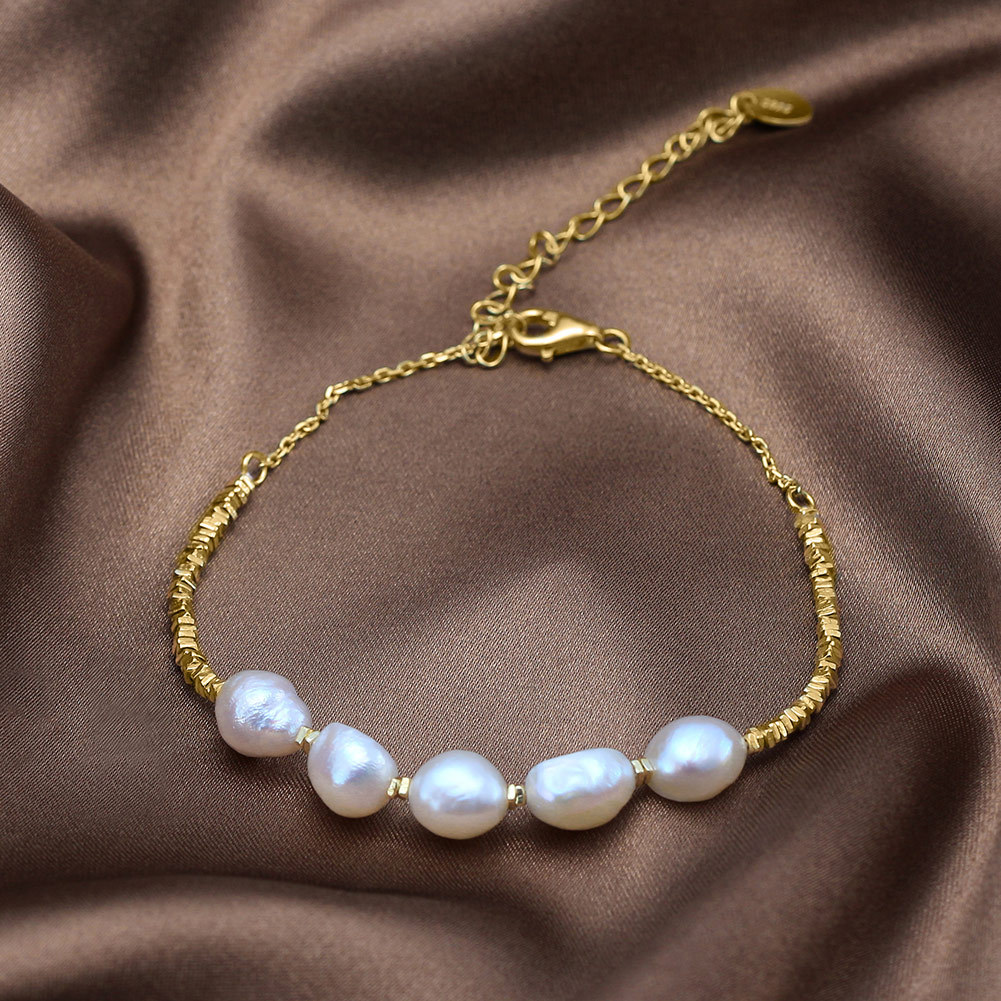 S925 Sterling Silver Bracelet with Freshwater Pearl for Woment