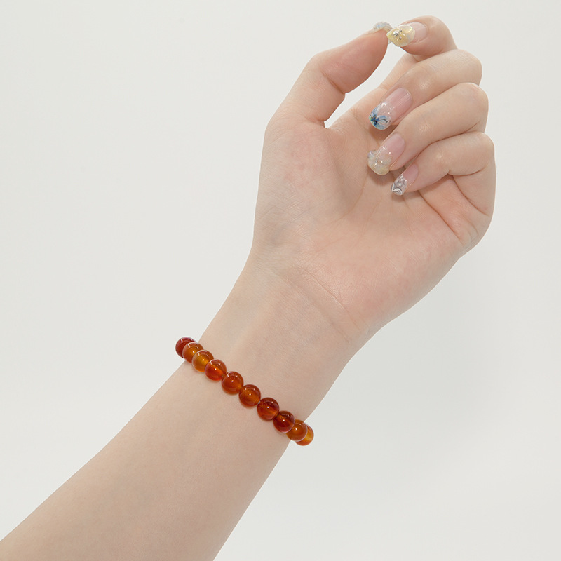Orange carnelian Bracelet for Women Natural Gemstone Round Stone Crystal Beads for Beaded Elastic Bracelet