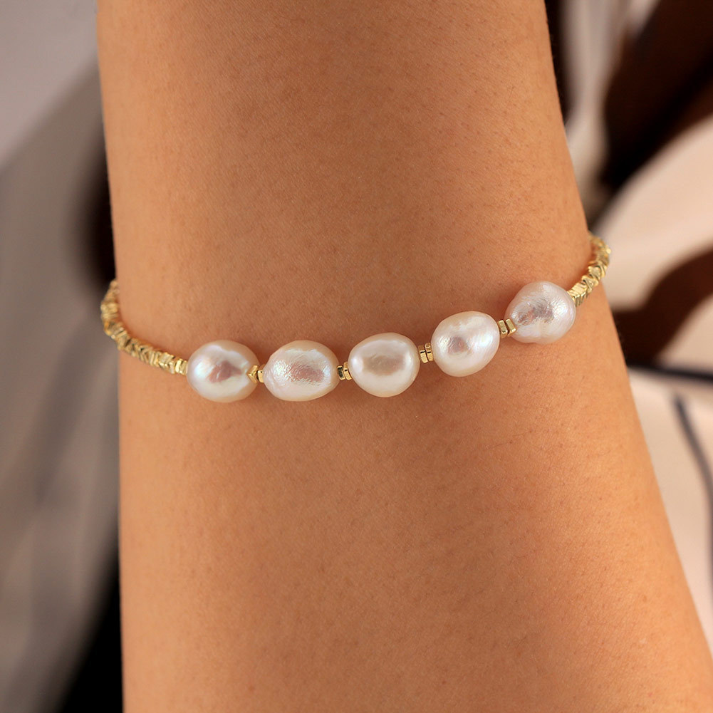 S925 Sterling Silver Bracelet with Freshwater Pearl for Woment