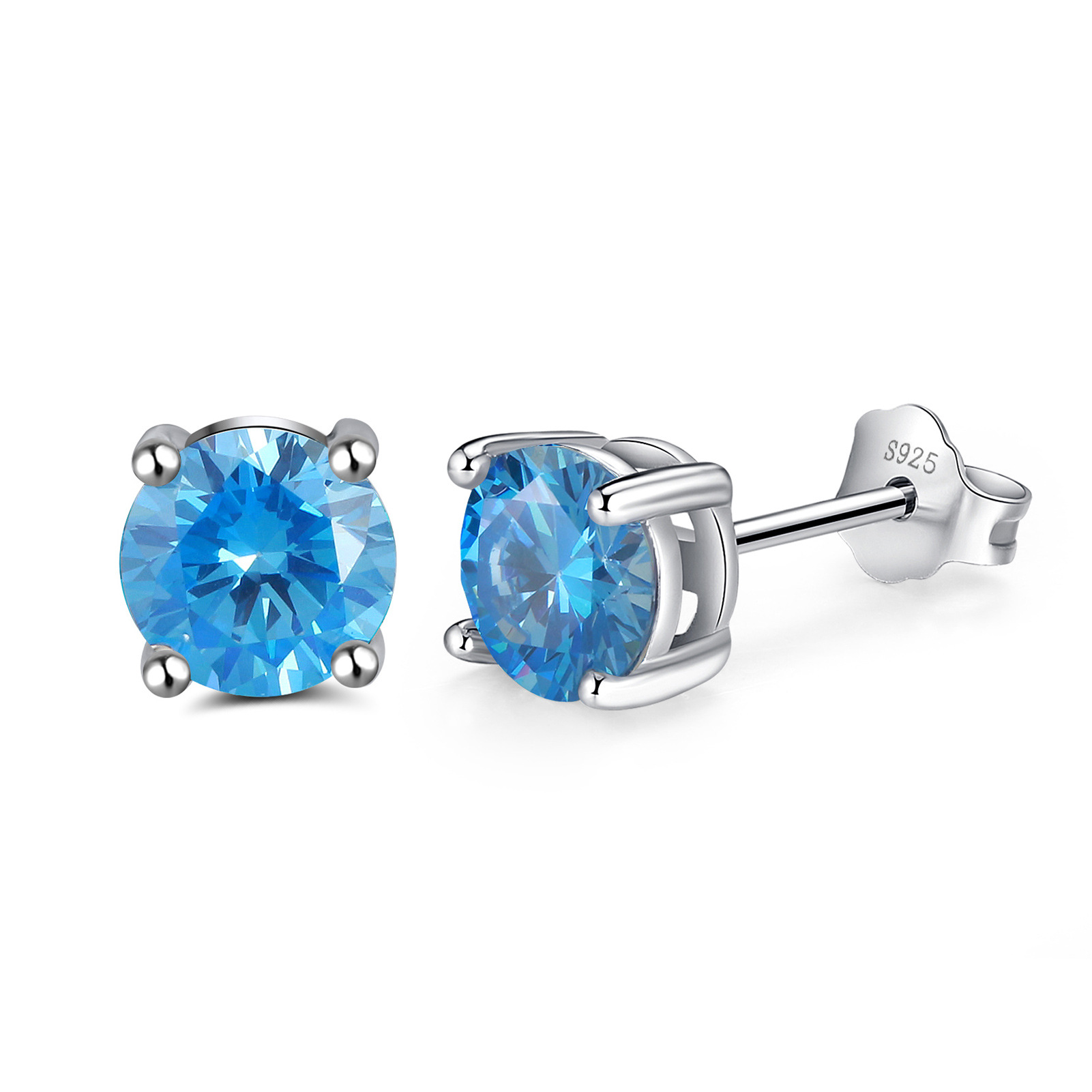S925 Silver Stud Earrings with 12-Color Zodiac Birthstone Round Zircon Earrings