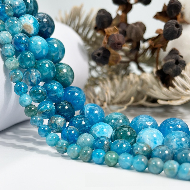Natural Blue Apatite Round Loose Semi Gemstone Beads for Jewelry Making