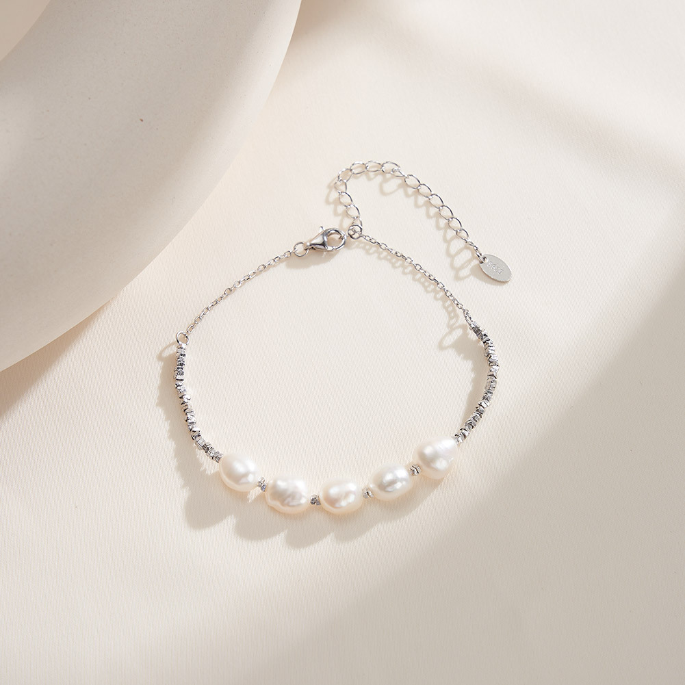 S925 Sterling Silver Bracelet with Freshwater Pearl for Woment