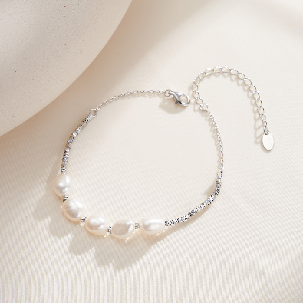 S925 Sterling Silver Bracelet with Freshwater Pearl for Woment