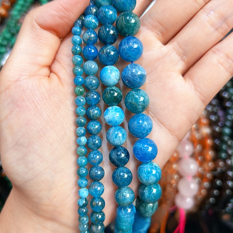 Natural Blue Apatite Round Loose Semi Gemstone Beads for Jewelry Making