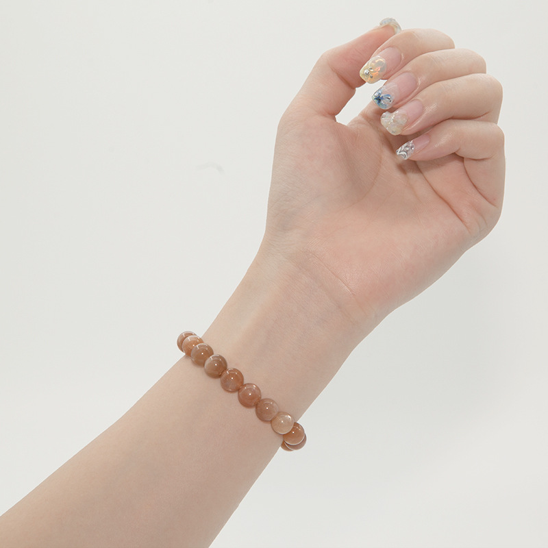 Sunstone Bracelet for Women Natural Gemstone Round Stone Crystal Beads for Beaded Elastic Bracelet