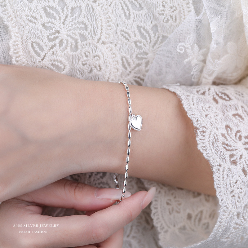 Fashion S925 Sterling Silver Heart Bracelet Jewelry Causal Style for Women