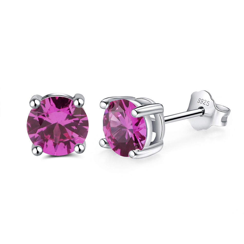 S925 Silver Stud Earrings with 12-Color Zodiac Birthstone Round Zircon Earrings