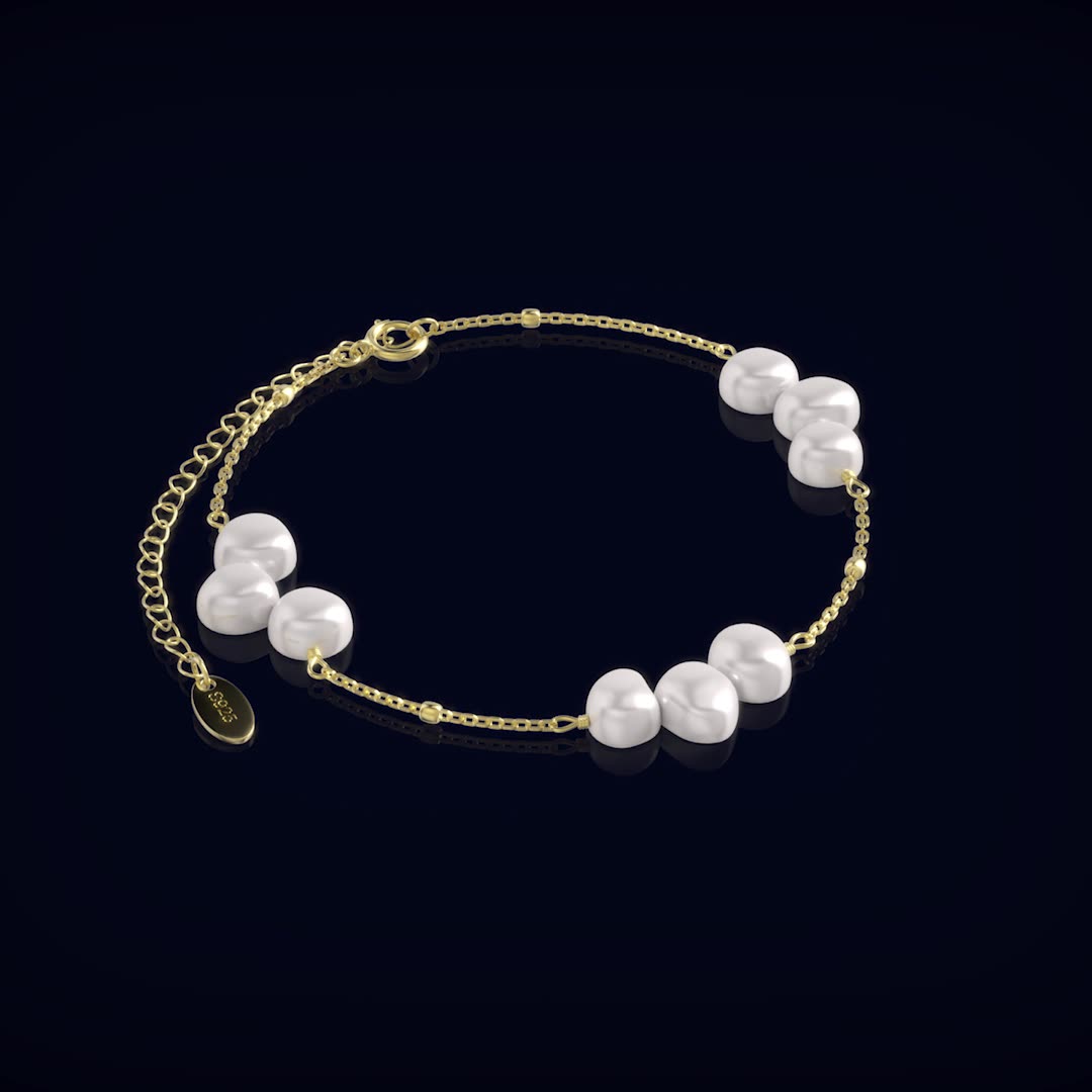 S925 Sterling Silver Bracelet with Freshwater Pearl for Woment