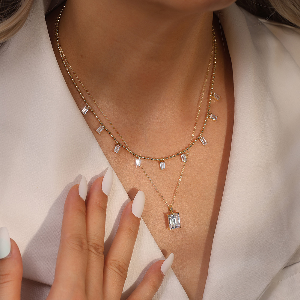 S925 Sterling Silver Pendant Necklace Luxury Niche Style Simple Square Zircon Pendant