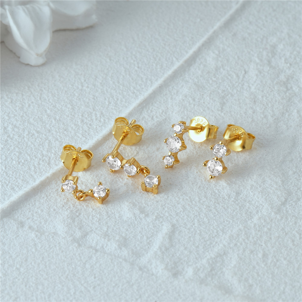 S925 Sterling Silver Stud Earrings Earpiercing with Cubic Zirconia 4pcs/Set Best Gift for Women