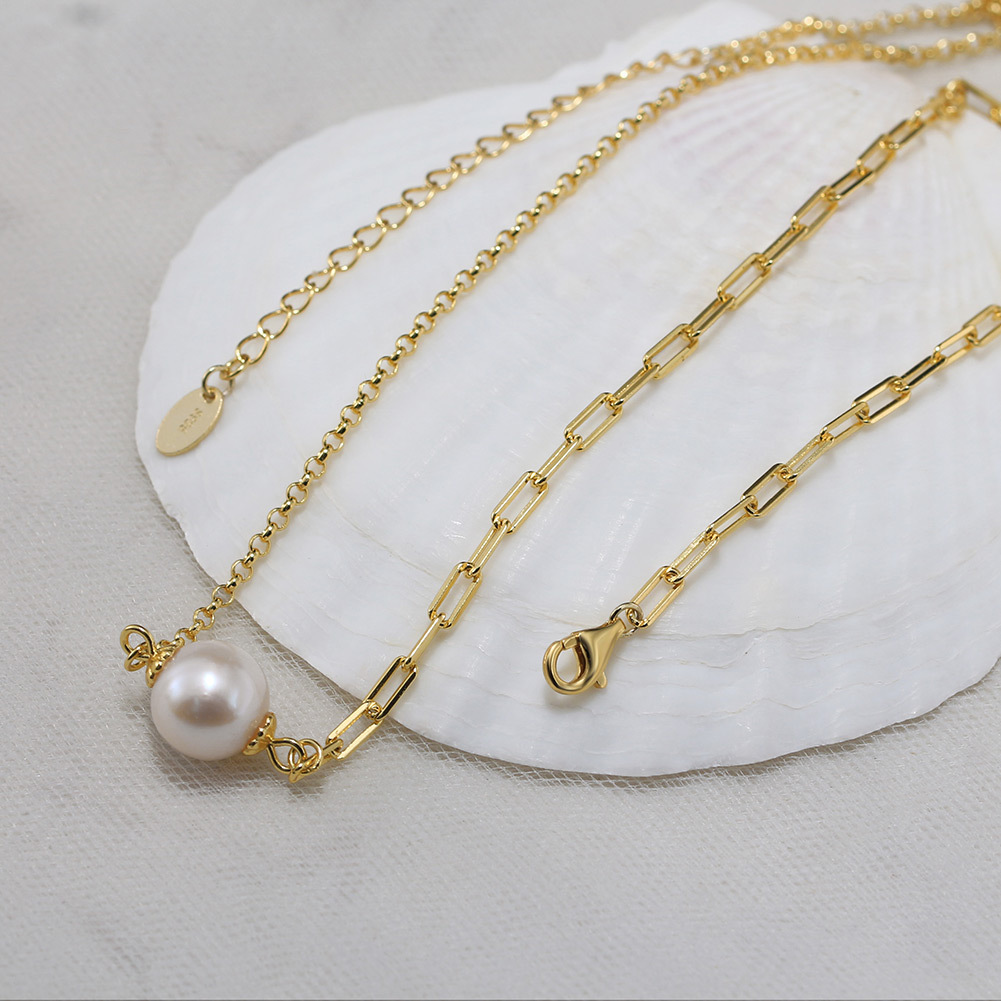 925 Sterling Silver Necklace with Freshwater Pearl for Woment Casual Style