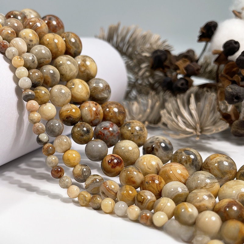 Natural Crazy Lace Agate Round Loose Semi Gemstone Beads for Jewelry Making