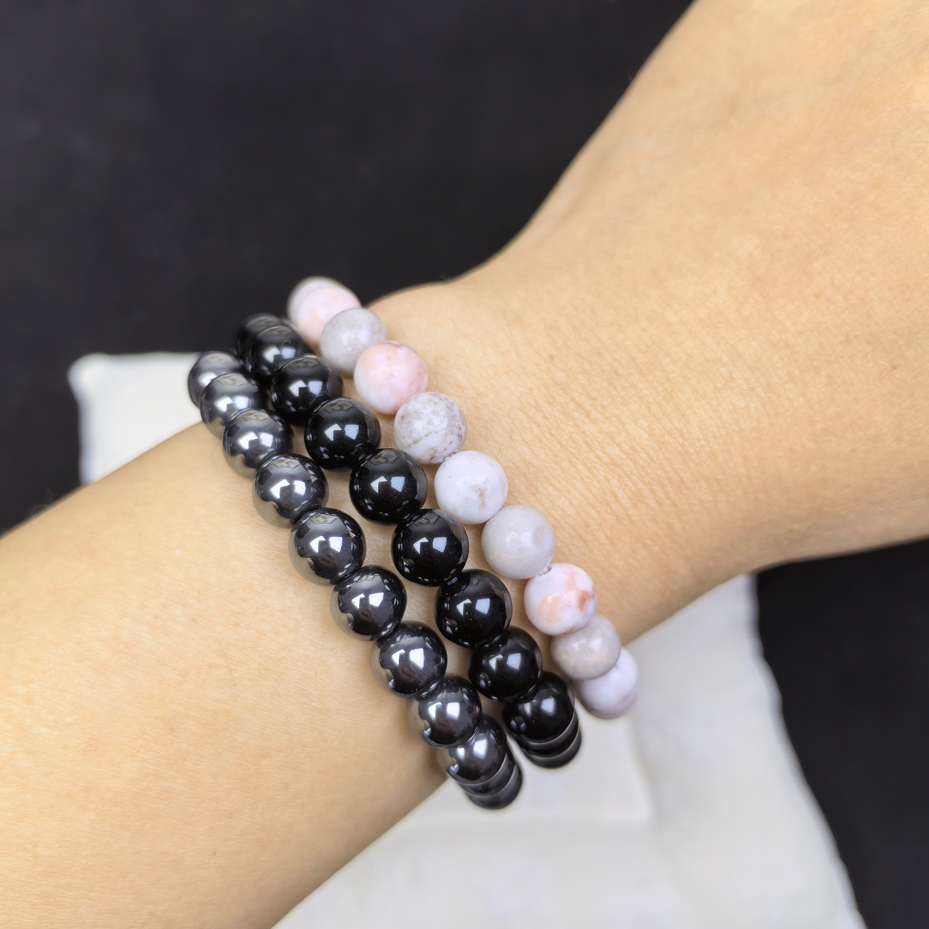 3pcs/set Healing Crystal Bracelets for Women 8mm Tiger Eye Hematite Black Obsidian Natural Stone Beaded Stretch Bracelet Triple Protection Handmade Gemstone Reiki Spiritual Jewelry Gifts