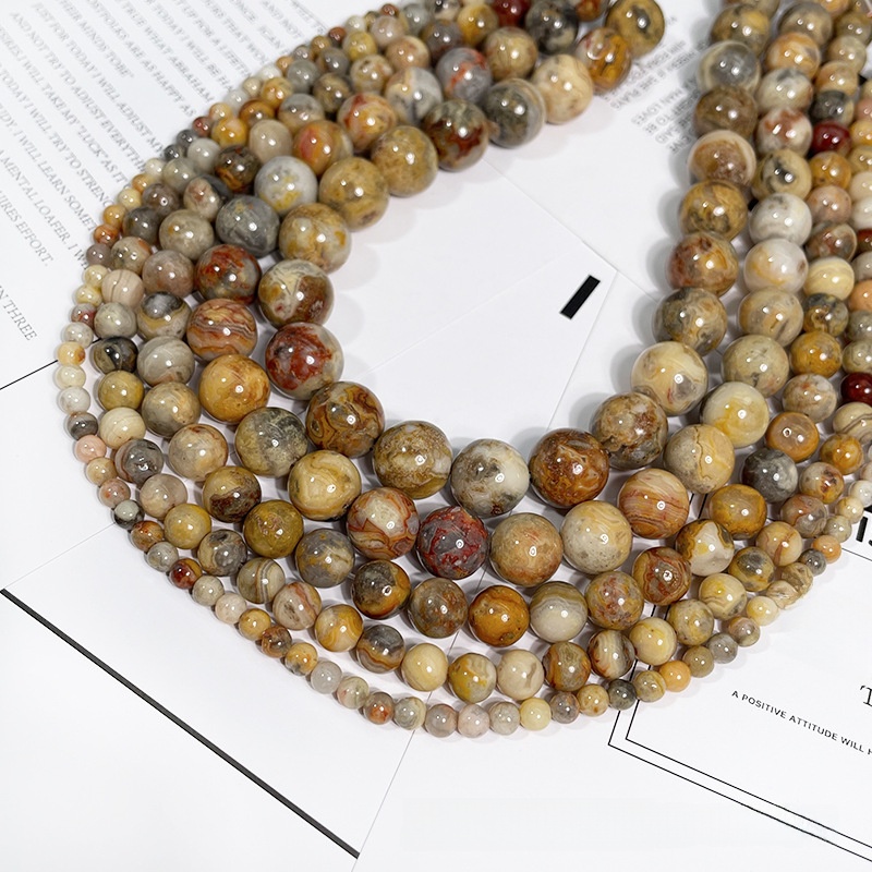 Natural Crazy Lace Agate Round Loose Semi Gemstone Beads for Jewelry Making