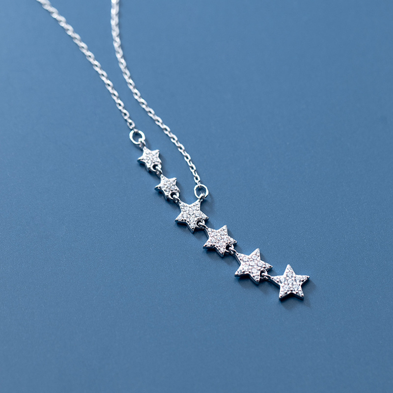 S925 Sterling Silver Pendant Necklace with Cubic Zirconia Casual Star Style
