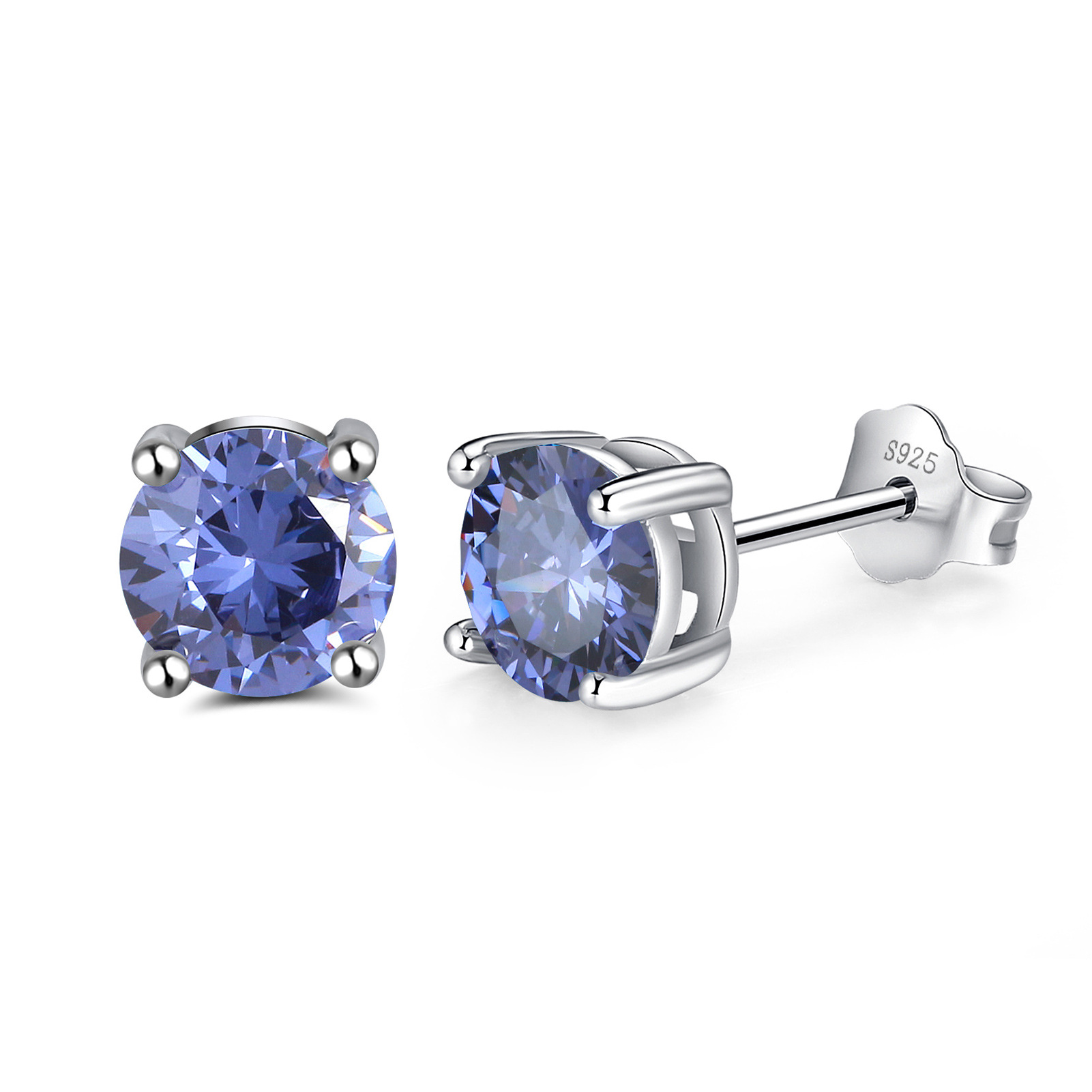 S925 Silver Stud Earrings with 12-Color Zodiac Birthstone Round Zircon Earrings