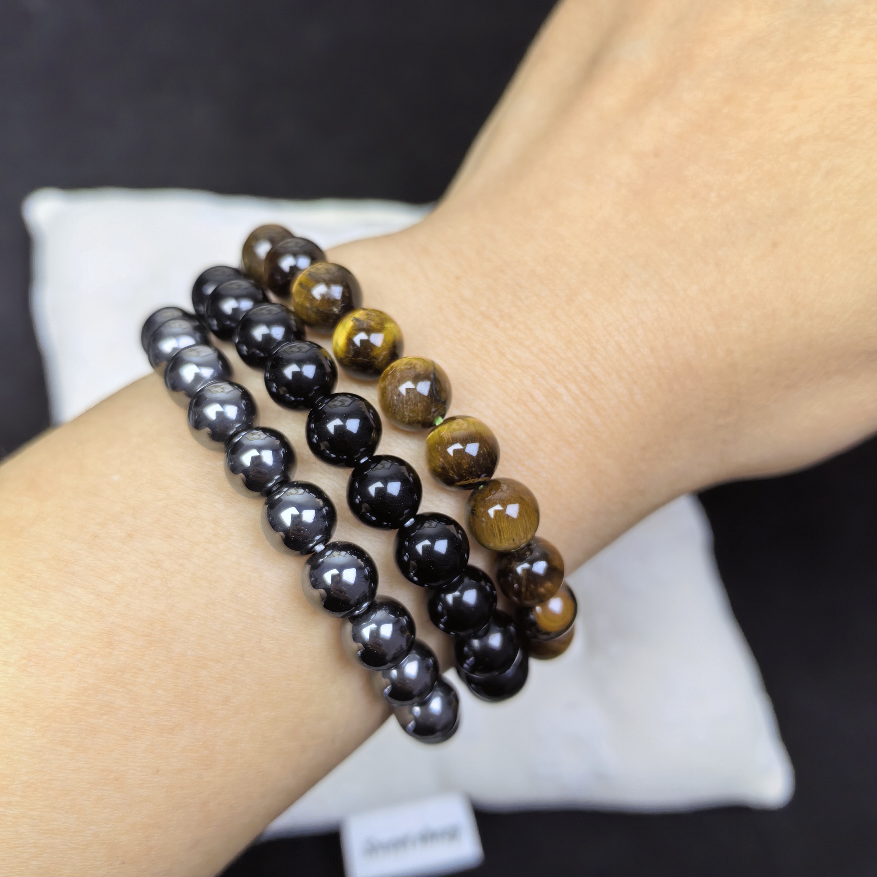 3pcs/set Healing Crystal Bracelets for Women 8mm Tiger Eye Hematite Black Obsidian Natural Stone Beaded Stretch Bracelet Triple Protection Handmade Gemstone Reiki Spiritual Jewelry Gifts