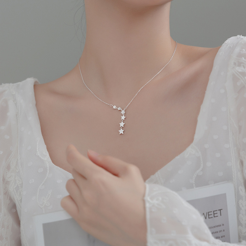 S925 Sterling Silver Pendant Necklace with Cubic Zirconia Casual Star Style