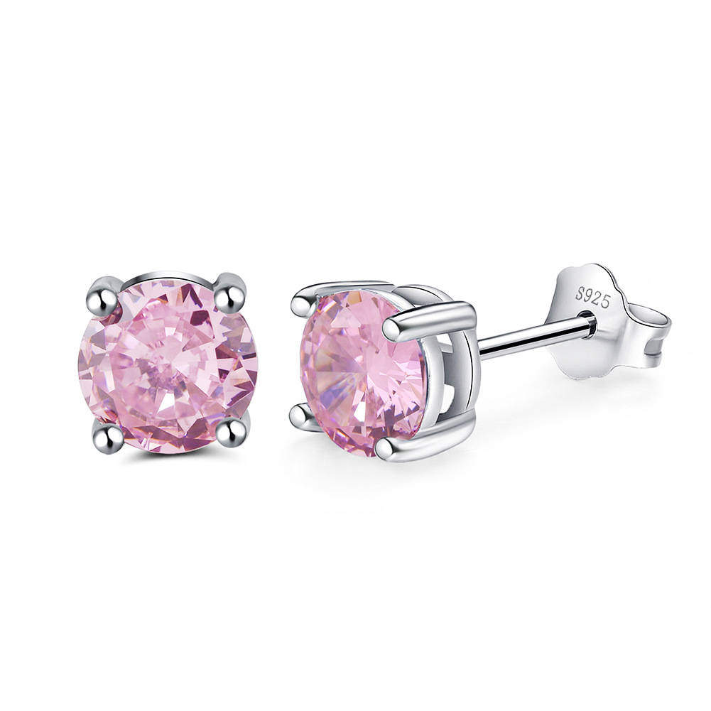 S925 Silver Stud Earrings with 12-Color Zodiac Birthstone Round Zircon Earrings