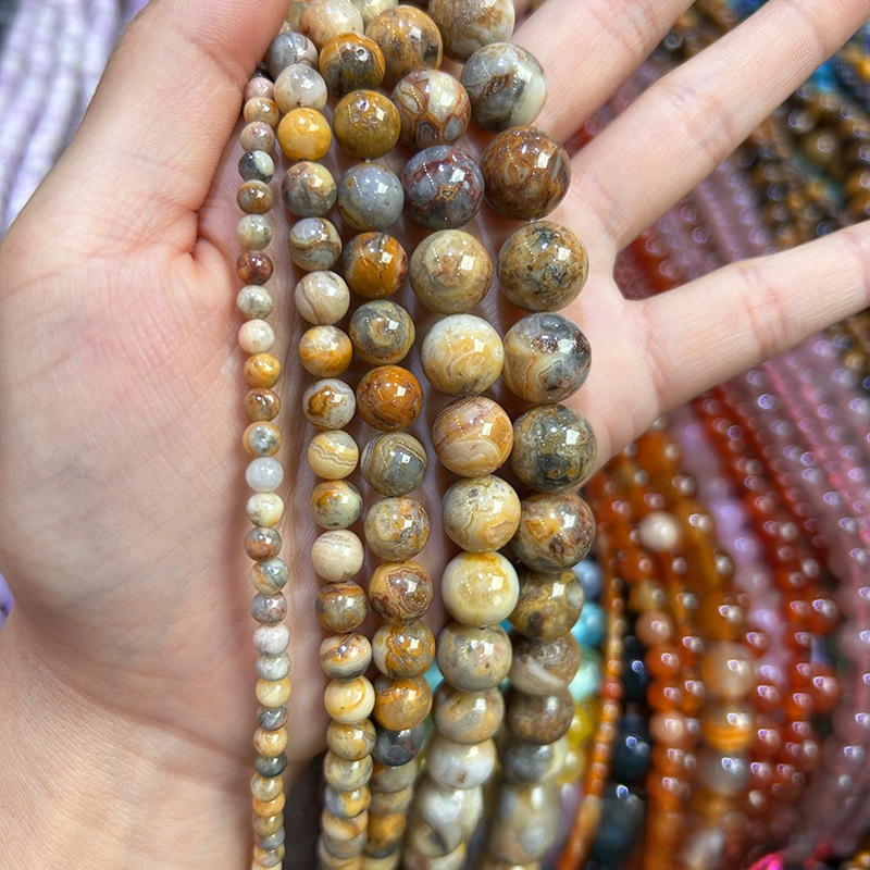Natural Crazy Lace Agate Round Loose Semi Gemstone Beads for Jewelry Making