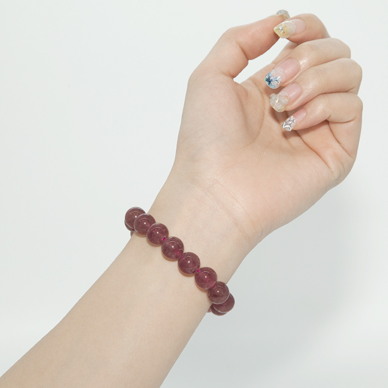 Strawberry quartz Bracelet for Women Natural Gemstone Round Stone Crystal Beads for Beaded Elastic Bracelet
