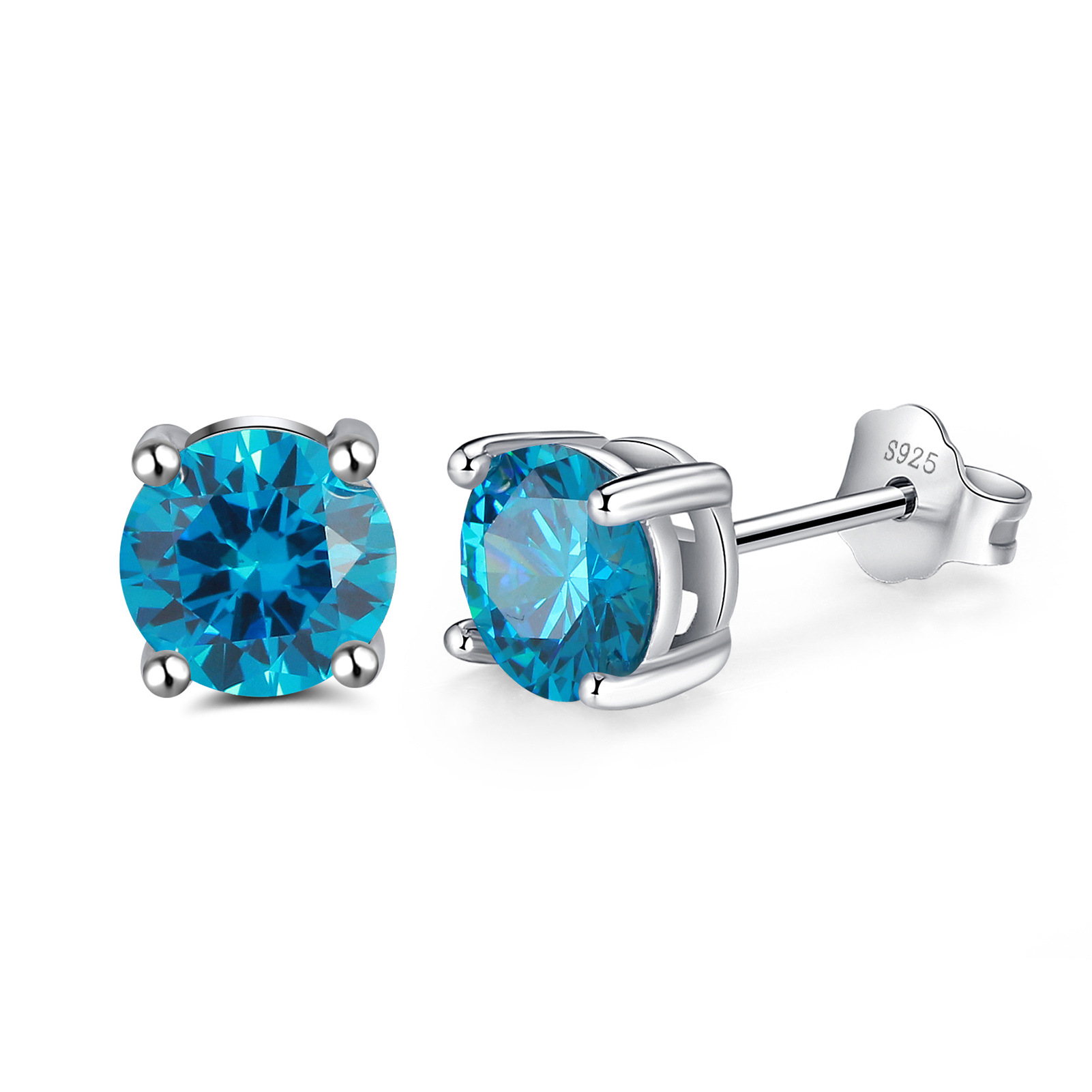 S925 Silver Stud Earrings with 12-Color Zodiac Birthstone Round Zircon Earrings