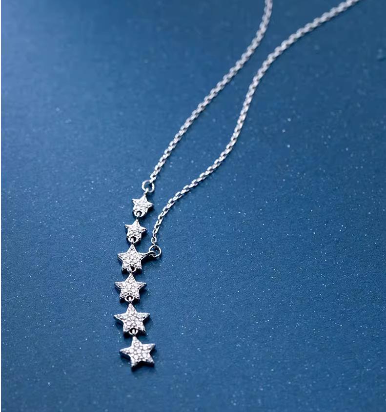 S925 Sterling Silver Pendant Necklace with Cubic Zirconia Casual Star Style
