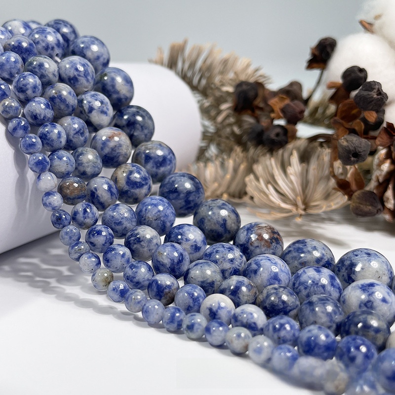 Natural Blue Spot Jasper Round Loose Semi Gemstone Beads for Jewelry Making