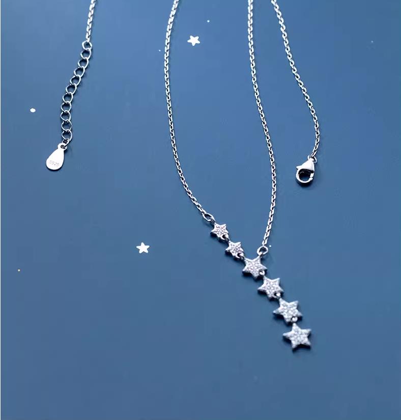 S925 Sterling Silver Pendant Necklace with Cubic Zirconia Casual Star Style