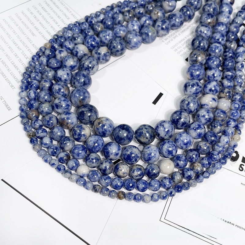 Natural Blue Spot Jasper Round Loose Semi Gemstone Beads for Jewelry Making