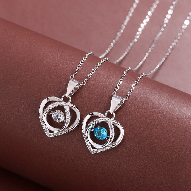 S925 Sterling Silver Heart Pendant Necklace Jewelry with Cubic Zircon Cute Style