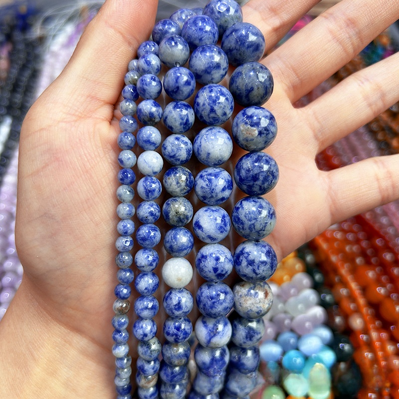 Natural Blue Spot Jasper Round Loose Semi Gemstone Beads for Jewelry Making