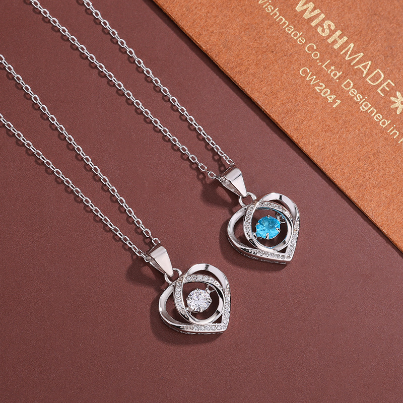 S925 Sterling Silver Heart Pendant Necklace Jewelry with Cubic Zircon Cute Style