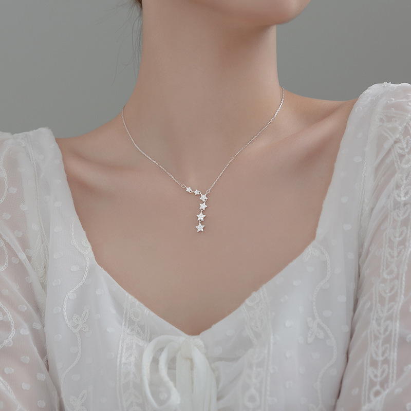 S925 Sterling Silver Pendant Necklace with Cubic Zirconia Casual Star Style
