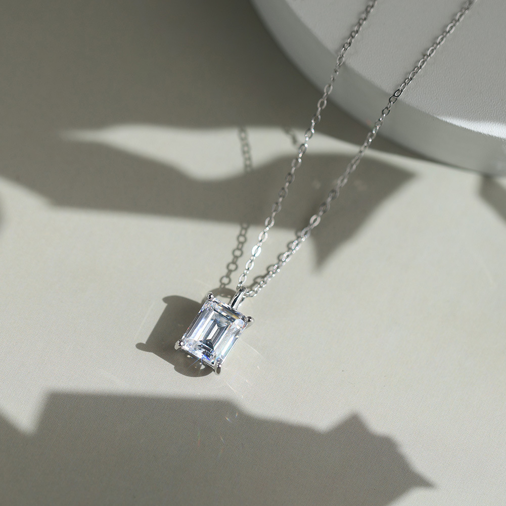S925 Sterling Silver Pendant Necklace Luxury Niche Style Simple Square Zircon Pendant