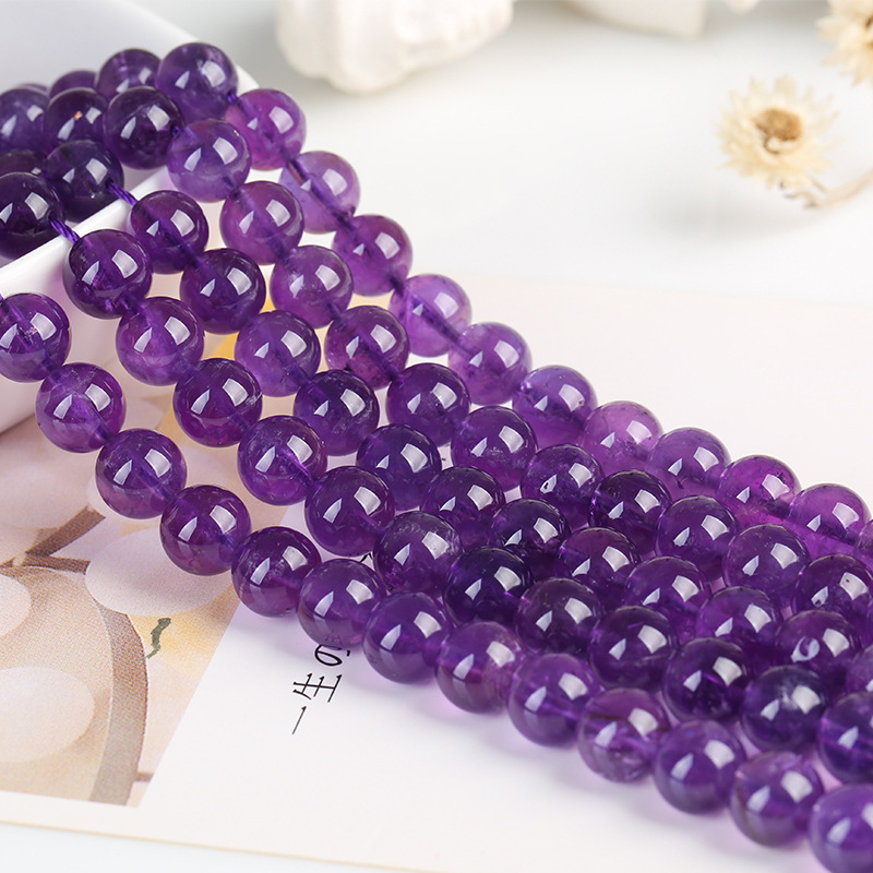 Natural Amethyst Quartz Round Loose Semi Gemstone Beads for Jewelry Making