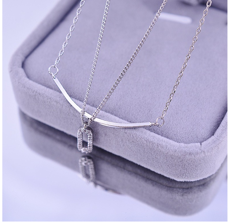 S925 Sterling Silver Pendant Necklace with Cubic Zirconia Double Layered Style