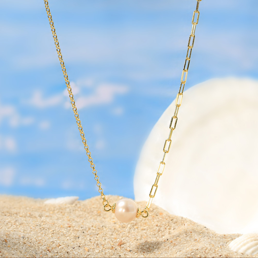 925 Sterling Silver Necklace with Freshwater Pearl for Woment Casual Style