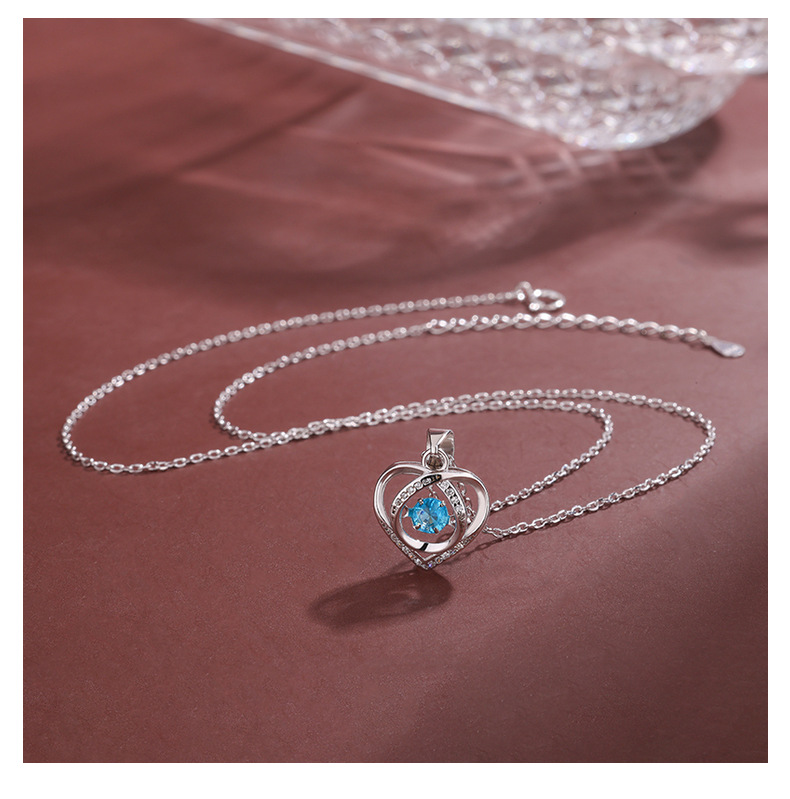 S925 Sterling Silver Heart Pendant Necklace Jewelry with Cubic Zircon Cute Style