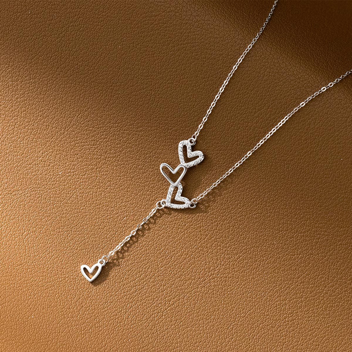 S925 Sterling Silver Long Pendant Necklace with Cubic Zirconia Casual Style