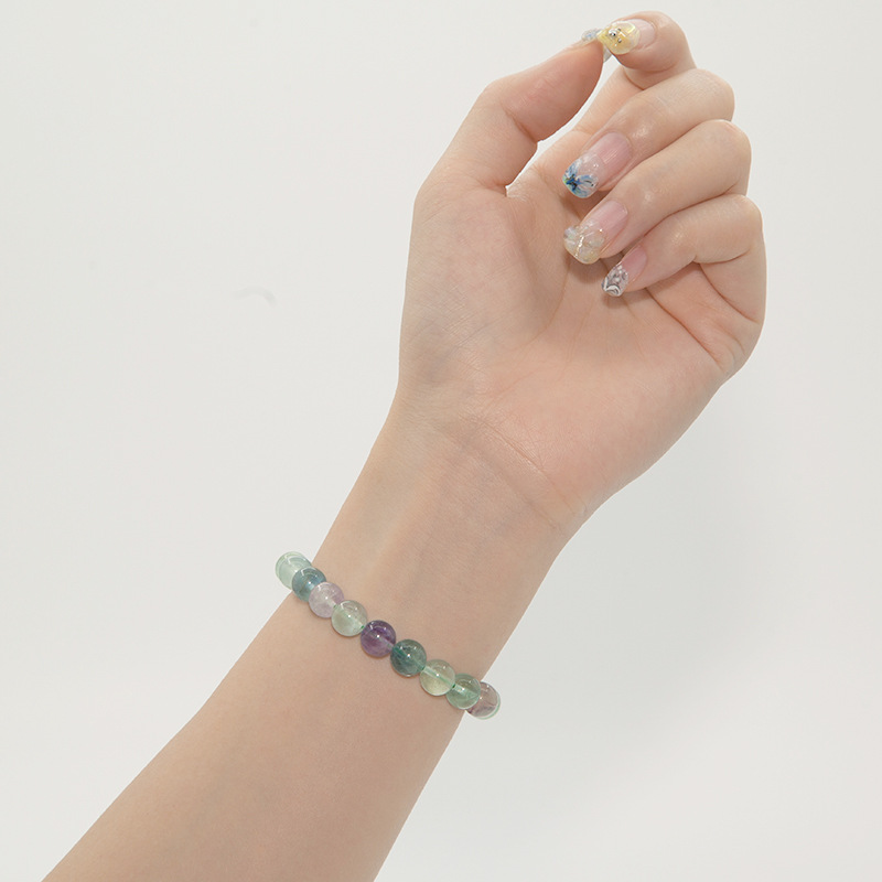 Fluorite Bracelet for Women Natural Gemstone Round Stone Crystal Beads for Beaded Elastic Bracelet