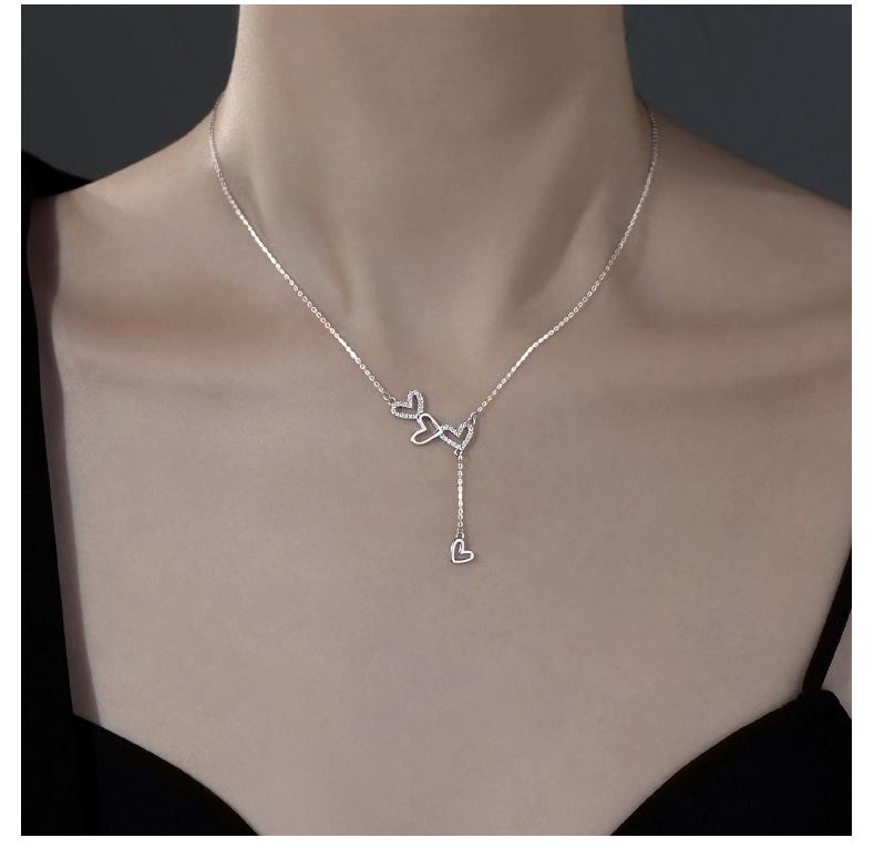 S925 Sterling Silver Long Pendant Necklace with Cubic Zirconia Casual Style