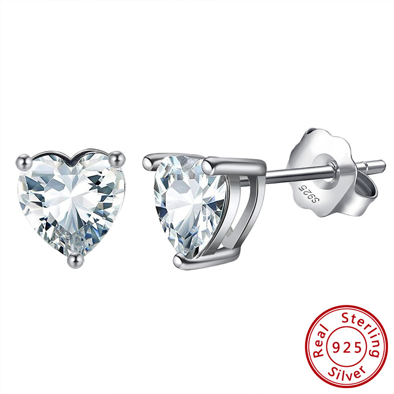 S925 Silver Stud Earrings with 12-Color Zodiac Birthstone Heart Zircon Earrings
