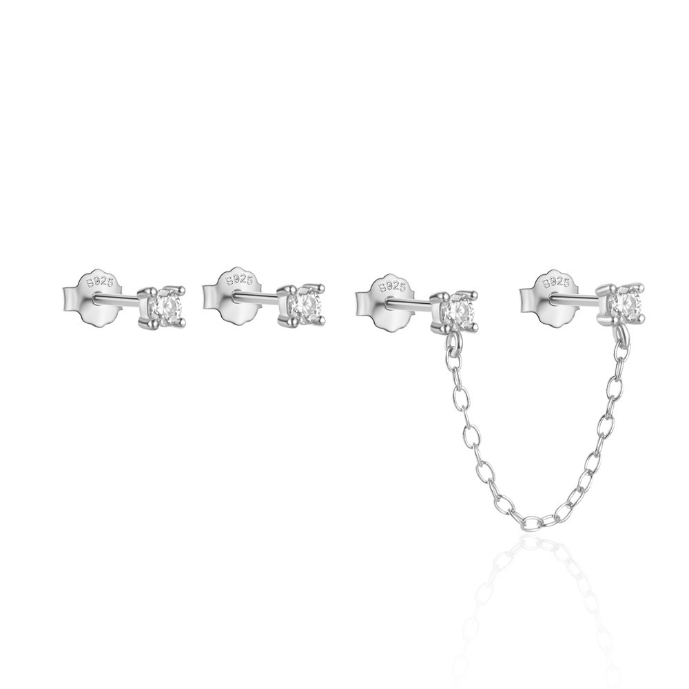 S925 Sterling Silver Stud Earrings Earpiercing with Cubic Zriconia Casual Design
